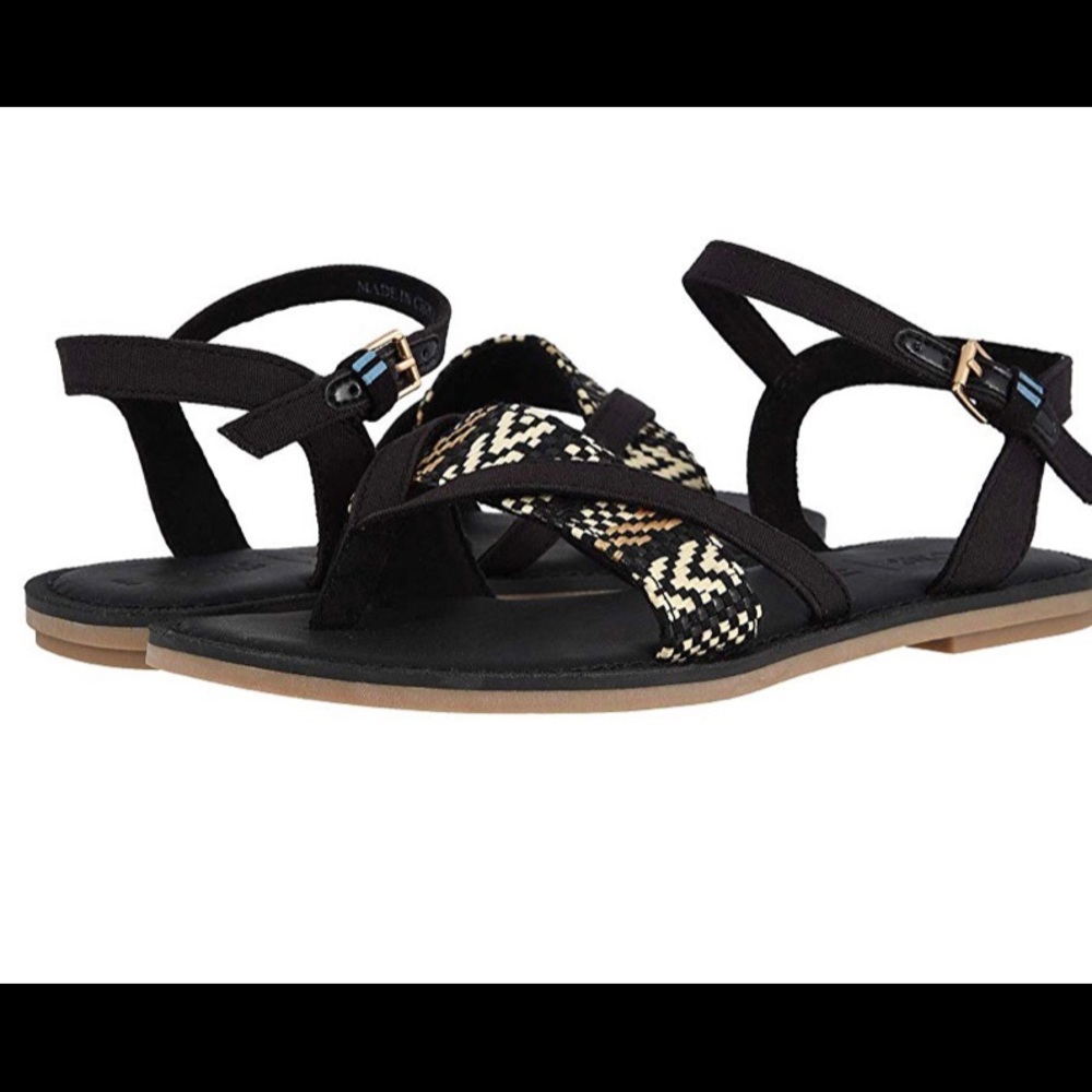 NIB Toms Lexie black canvas geometric sandals